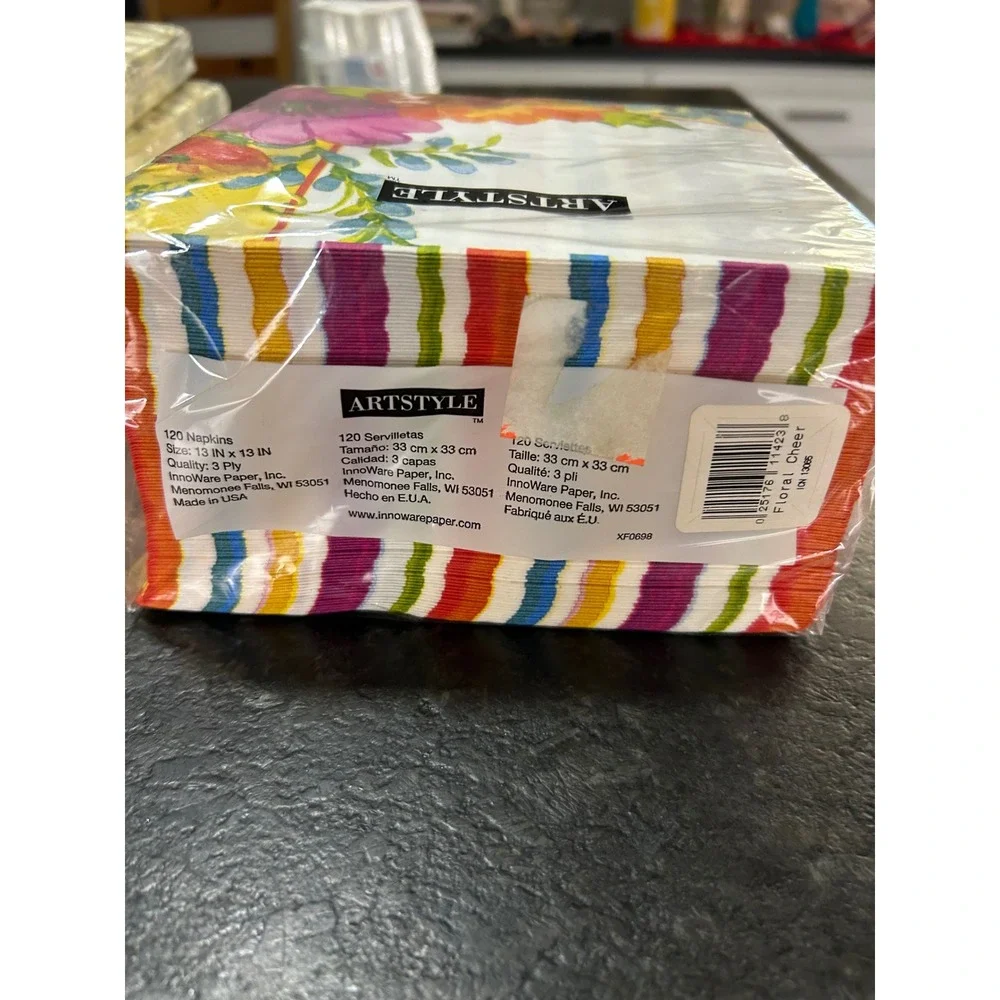 Artstyle Floral Cheer 120 Count 3-Ply Paper Napkins 13x13 Multi-Color Stripe